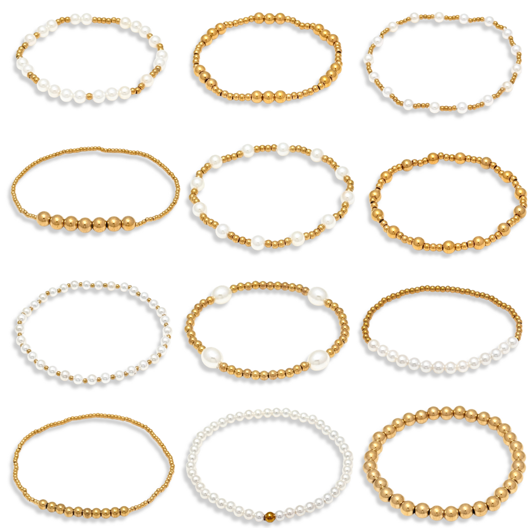 Pearl and Gold Beaded Bracelets Waterproof