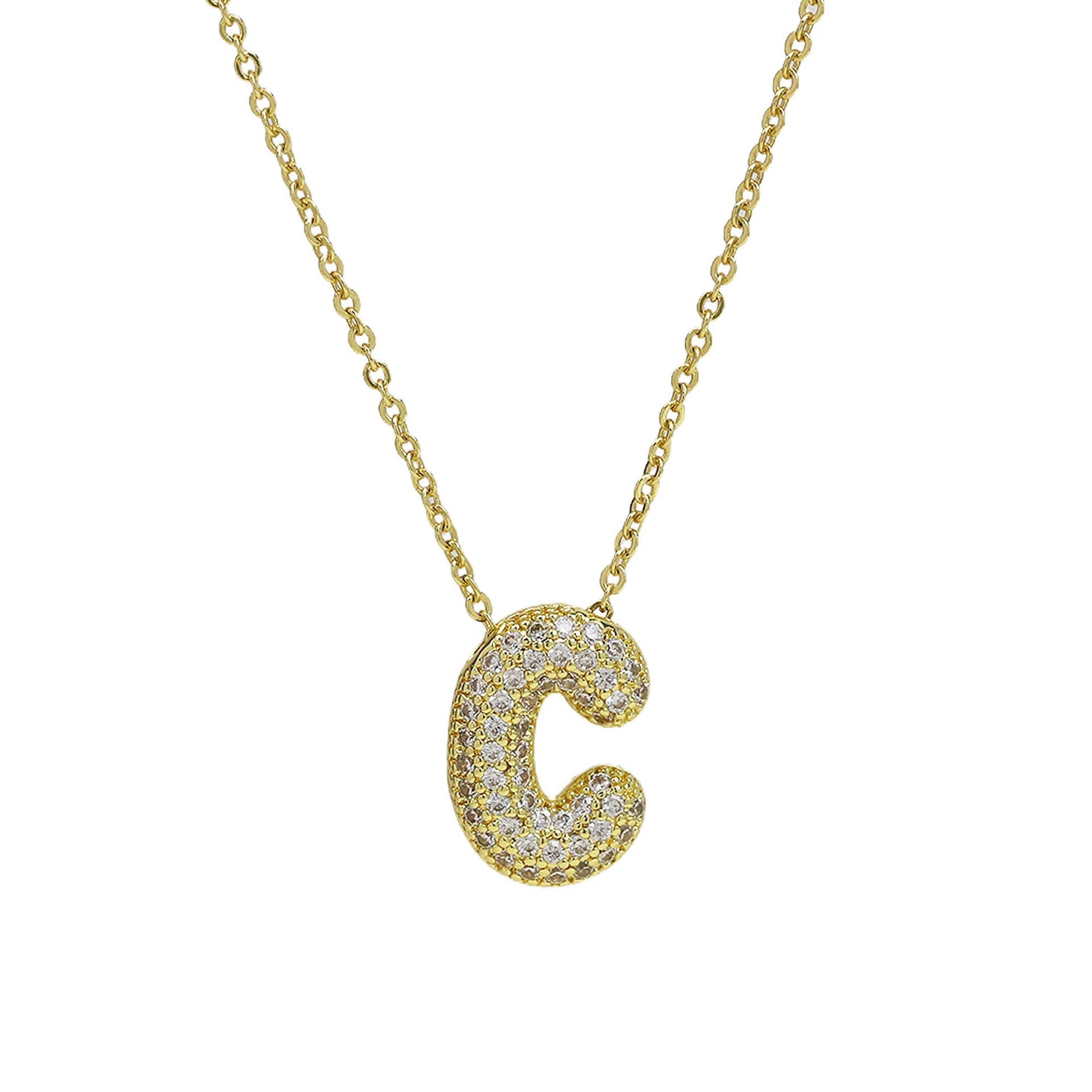 Medium Initial CZ Balloon Bubble Necklace 0.57”