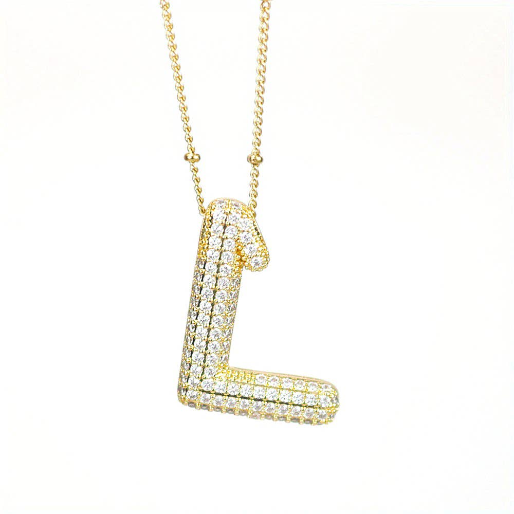 New* Initial SCRIPT CZ Balloon Bubble Gold Necklaces