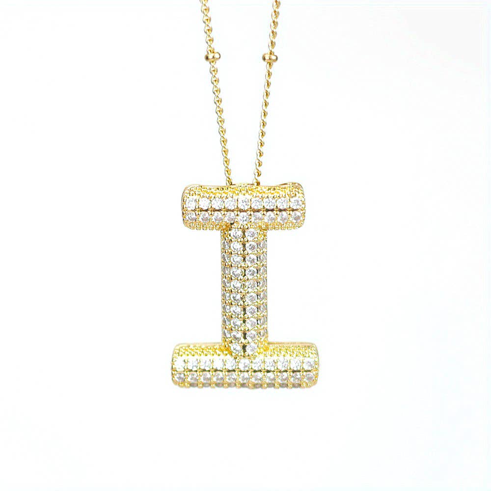 New* Initial SCRIPT CZ Balloon Bubble Gold Necklaces