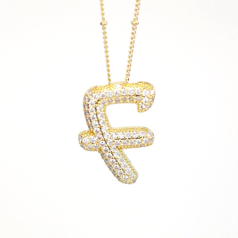 New* Initial SCRIPT CZ Balloon Bubble Gold Necklaces