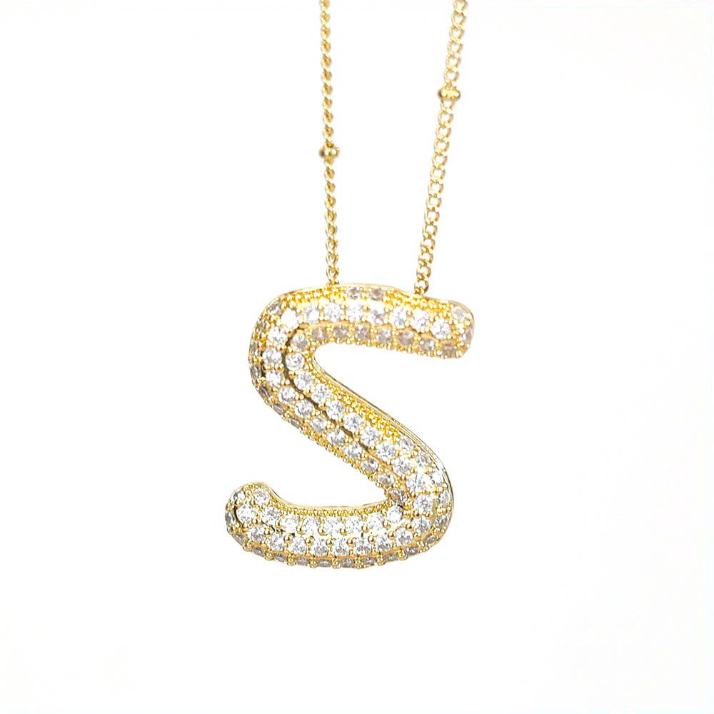 New* Initial SCRIPT CZ Balloon Bubble Gold Necklaces