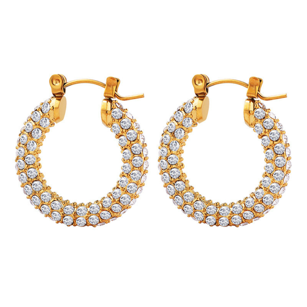 CZ Pave Hoop Earrings Water Resistant