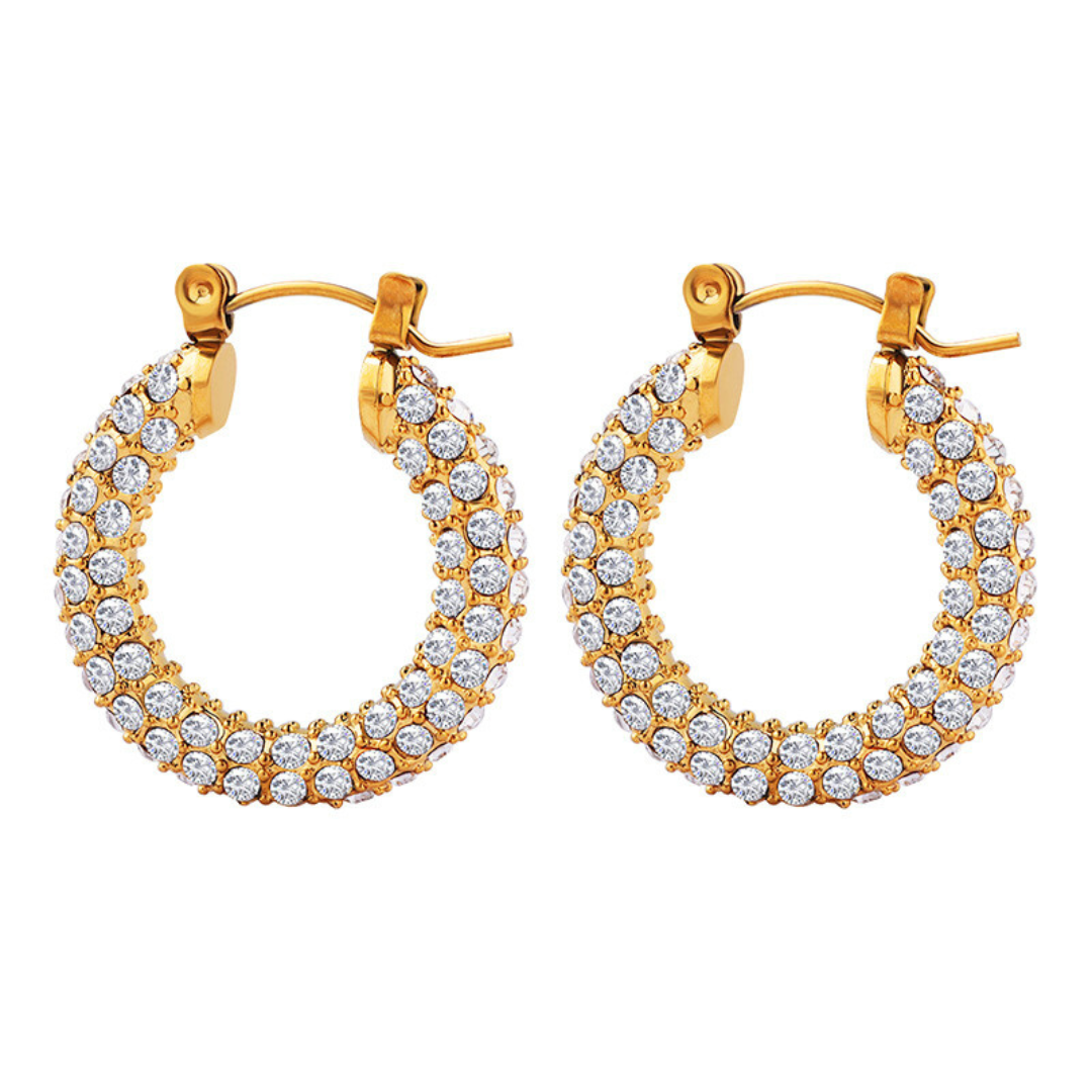 CZ Pave Hoop Earrings Water Resistant