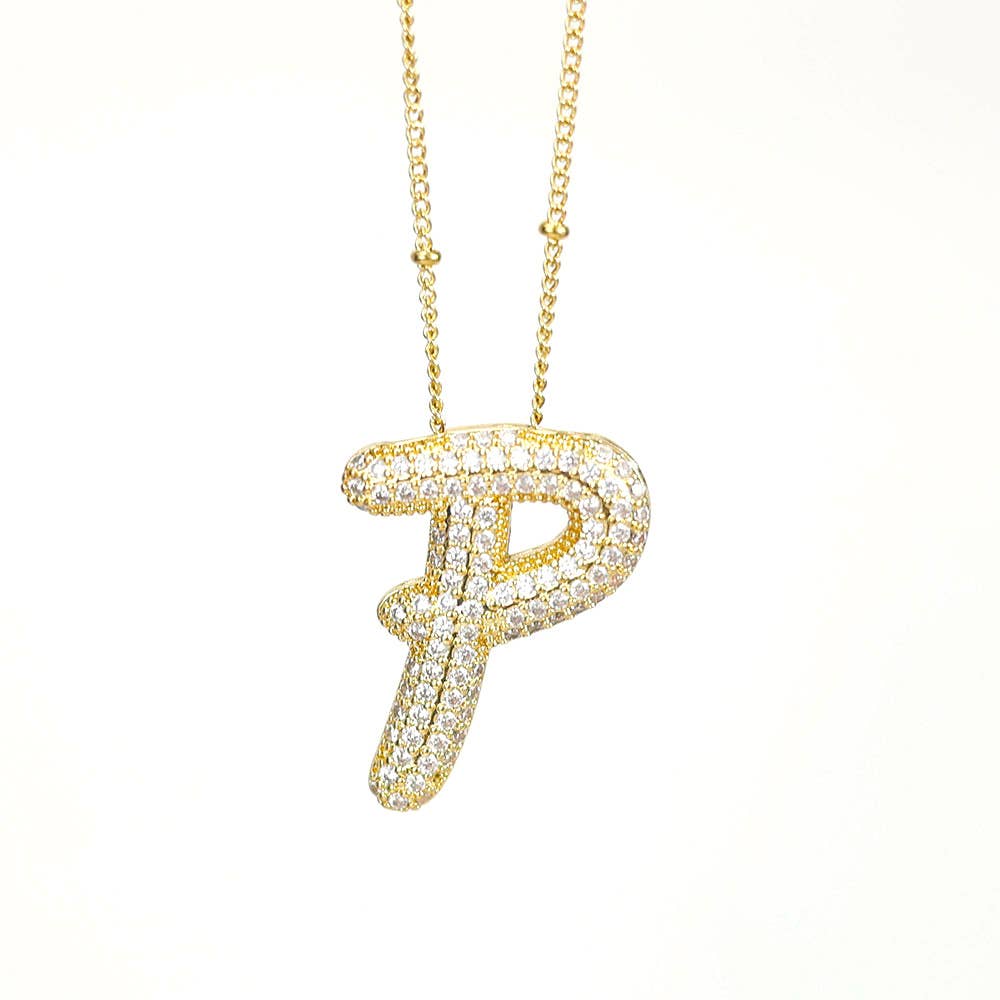 New* Initial SCRIPT CZ Balloon Bubble Gold Necklaces