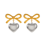 Pearl Heart Bow Earrings  Water Resistant