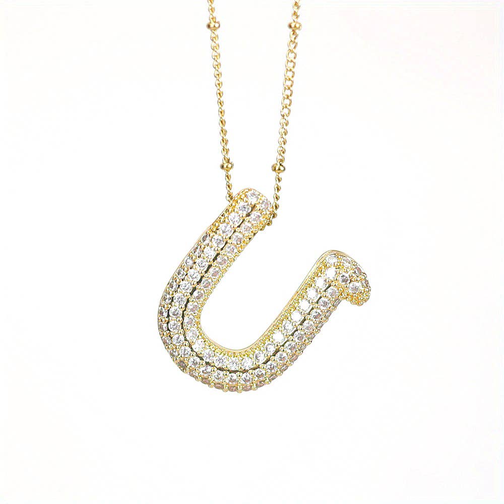 New* Initial SCRIPT CZ Balloon Bubble Gold Necklaces