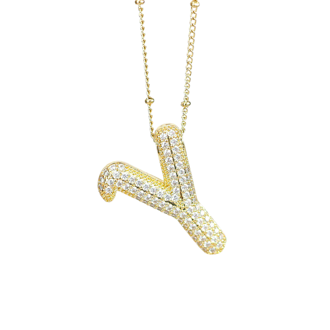 New* Initial SCRIPT CZ Balloon Bubble Gold Necklaces
