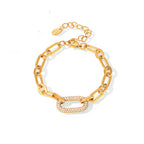 CZ Pave Oval Paper Clip Necklace Water Resistant