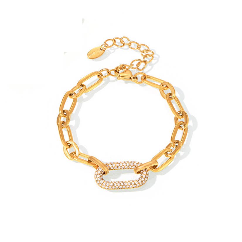CZ Pave Oval Paper Clip Necklace