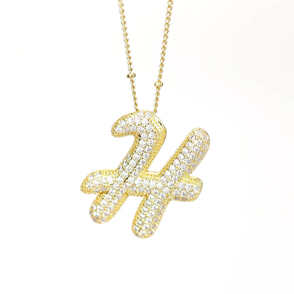 New* Initial SCRIPT CZ Balloon Bubble Gold Necklaces