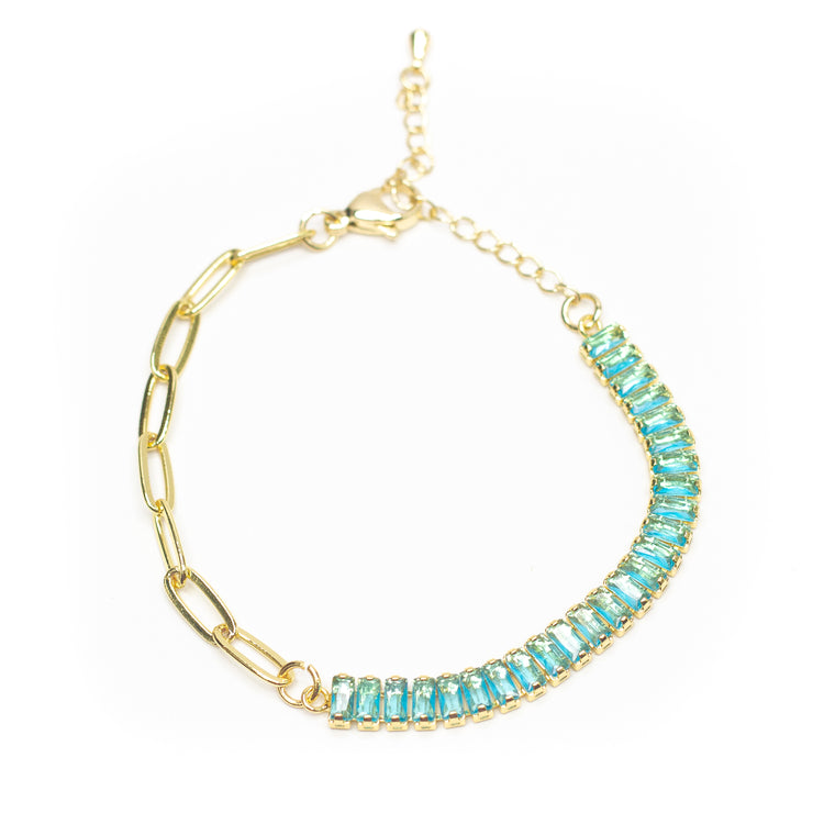 CZ Emerald Baguette and 14k Chainlink Bracelet - 7 Colors