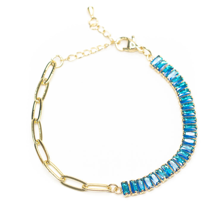 CZ Emerald Baguette and 14k Chainlink Bracelet - 7 Colors