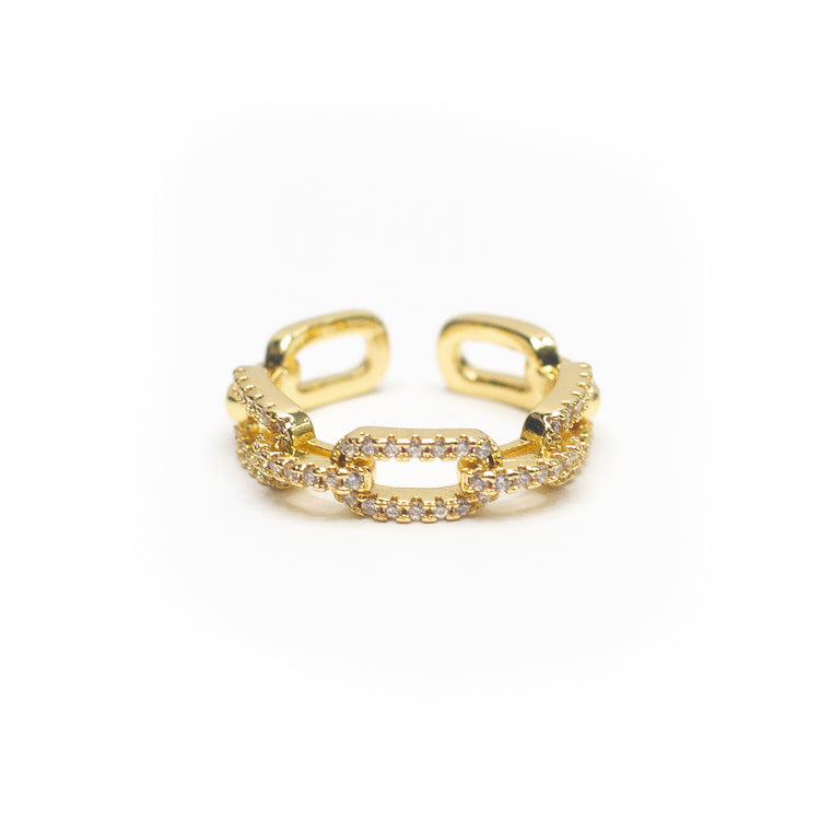 Rectancle Chain Link Pave' Adjustable Ring