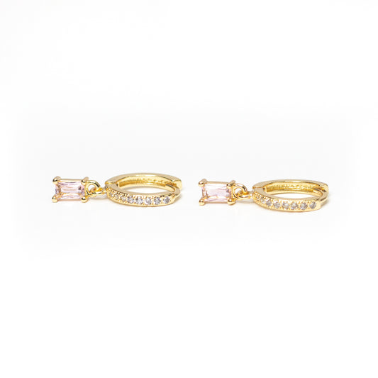 Light Pink CZ Huggie Hoop earrings 14K