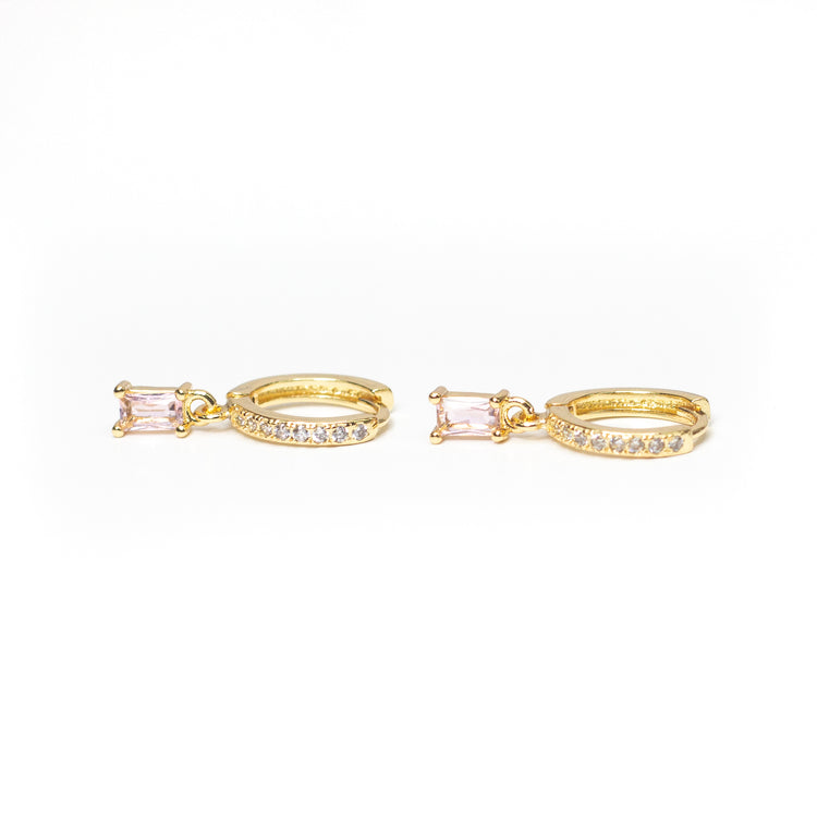 Light Pink CZ Huggie Hoop earrings 14K