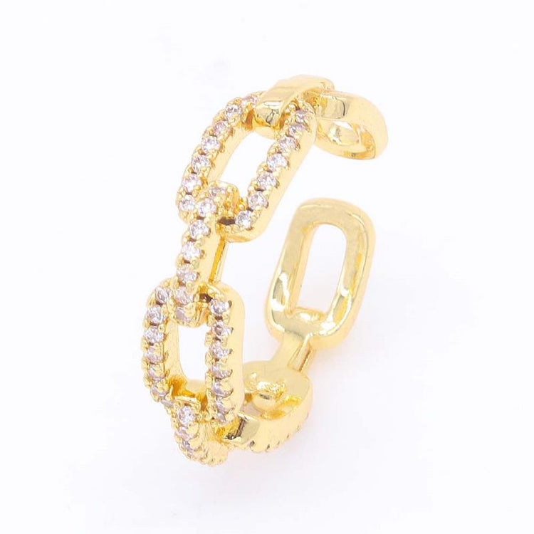 Rectancle Chain Link Pave' Adjustable Ring